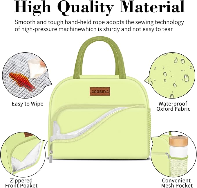 Coobiiya Insulated Lunch Bag Women/Men, Taslon Leakproof Thermal Lunch Box for Women Men, Cute Waterproof Cooler Bag for Work Picnic Travel