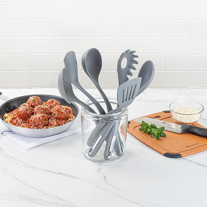 Met Lux Kitchen Utensil Sets, 10 Silicone Utensil Sets- 6 Pieces Per Set, High-Heat Tolerance, Dark Gray Silicone Kitchen Utensils, For No-Stick Cookware - Restaurantware
