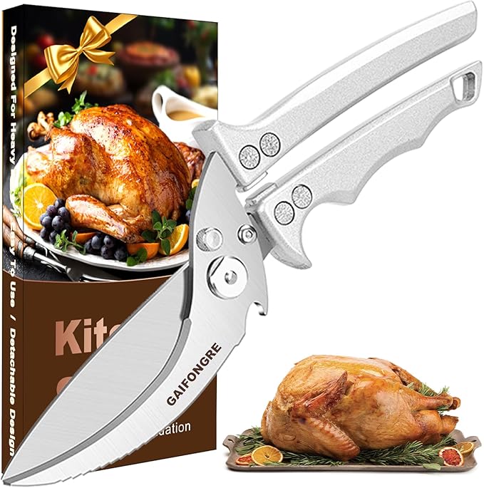 Heavy Duty Poultry Shears - Kitchen Scissors for Food, All Purpose - Chicken & Fish Shears - Easily Separable, Dishwasher Safe (Silver)