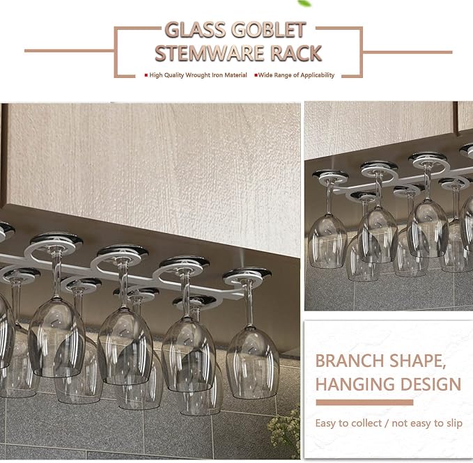 White Wine Glass Rack, Hanging Wine Cup Holder for Under Cabinet Kitchen Bar, Wine Storage Shelf, Wrought Iron Glass Goblet Stemware Racks (Size : 60x18cm)