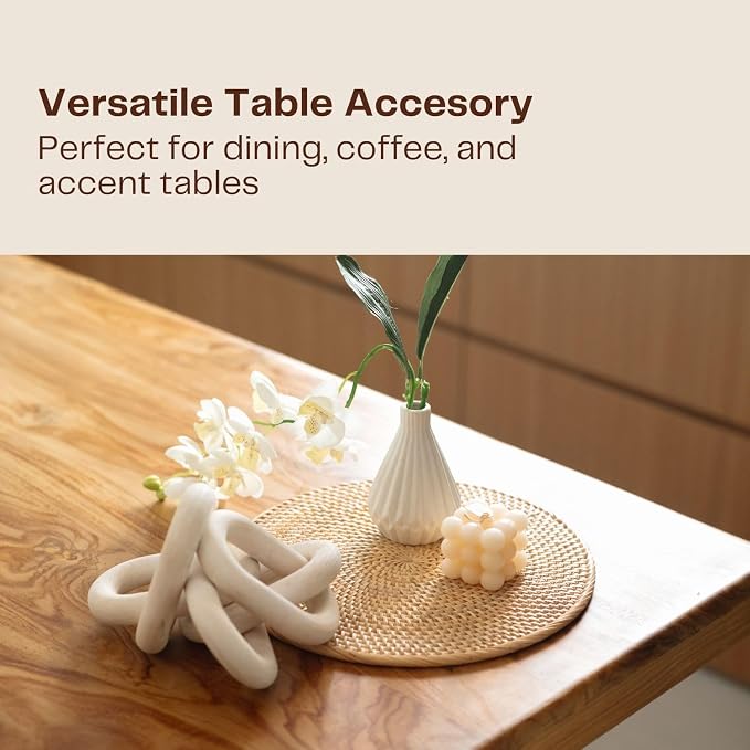 4-Pack Rattan Placemats - 13-inch Round Placemats (Natural Rattan Color) - Woven Place Mats, Round Table Mats - Wicker Chargers for Dinner Plates, Plate Chargers Boho