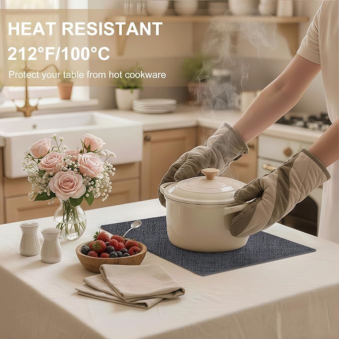 homing Faux Leather Heat Resistant Placemats 4 Packs, Waterproof Wipeable Dining PU Place Mats for Indoor & Outdoor, Easy to Clean, Charcoal