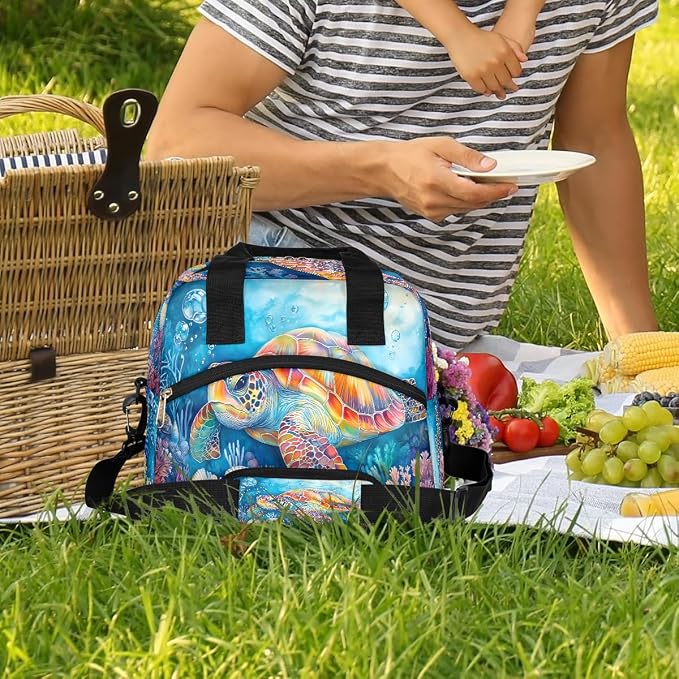 Pardick Colorful Sea Turtle Insulated Lunch Bag for Women Leakproof Lunch Box Large Cooler Thermal Tote Bag with Shoulder Strap Meal Prep Bags for Work School Office Picnic Teen Girls Adult