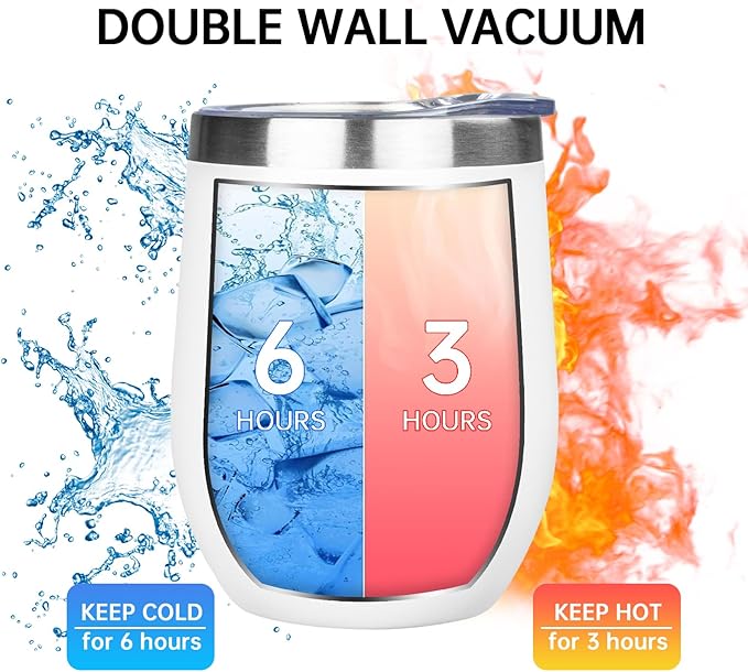 MEZMUT 12 Oz Insulated Wine Tumbler with Lid Double Wall Vacuum Stainless Steel Wine Glass Coffee Mug Insulated Tumbler Cup for Champaign, Cocktail, Beer (White, 1 Pack)