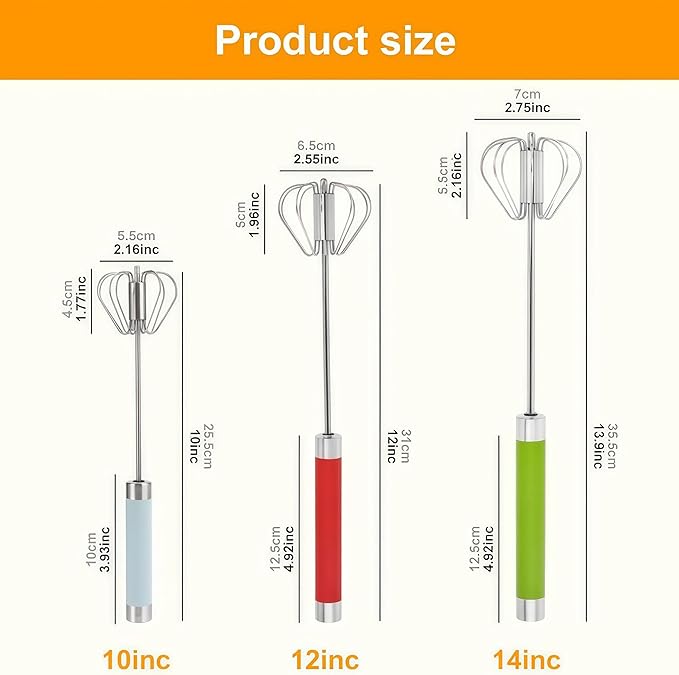 Stainless Steel Semi-Automatic Whisk, New Stainless Steel Egg Whisk Hand Push Spinning Whisk, Versatile Egg Whisk Stirrer Tool for Making Cream, Whisking (Silver, 14inch)