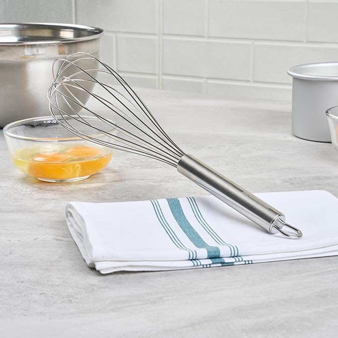 Restaurantware 12 in Stainless Steel Wire Whisk - German Standard Kitchen Balloon Whisk with Ergonomic Handle, Dishwasher Safe - Durable French Whisk for Cooking, Mixing Thick Batter and Sauce