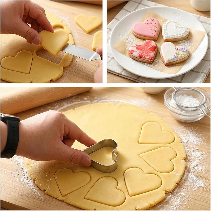 Jeffdad 5 Pcs Heart Cookie Cutters Set, Stainless Steel Love Shaped Mold Small Biscuit Cutters for Baking Heart Sandwich Cutter for Valentine's Day Fondant Pastry