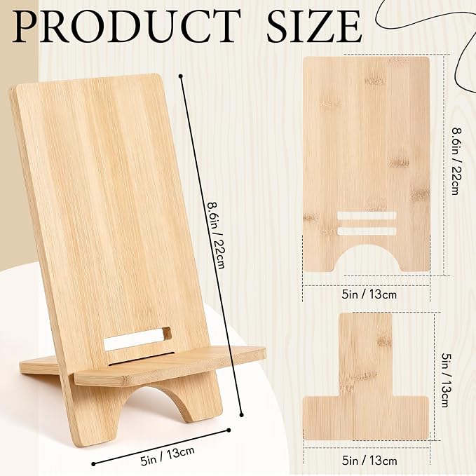 Novabright 6 Pack Adjustable Bamboo Cookbook Stand for Kitchen Counter 8 x 5 Inch Wooden Cookbook Holder for Recipe Book, Tablet, Reading, Desk Magazine Display Rack for Home Office Kitchen