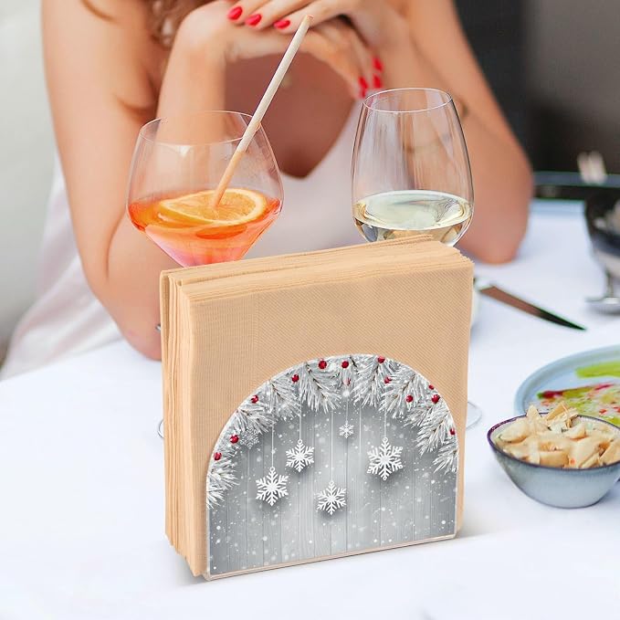 Silver Christmas Tree Snowflake Napkin Holder for Tables Paper Cocktail Napkin Holders for Kitchen and Dinning, Acrylic Dinner Napkin Dispenser for Restaurant Home Decor Bar Accessories 2 Pack