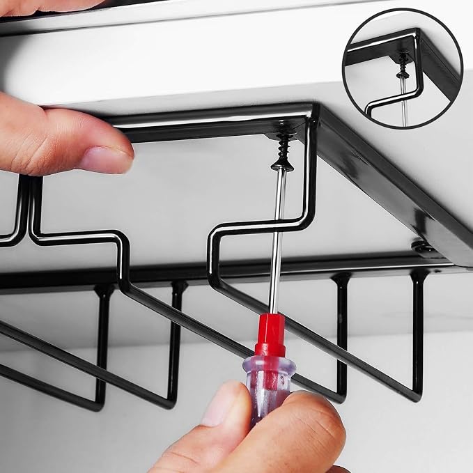 Wcxixo Wine Glass Rack Metal Stemware Holder Under Cabinet Cup Storage Rack Holder Wine Cup Hanging Shelf Display Stand for Red Wine Glass Champagne Glass Cocktail Glass