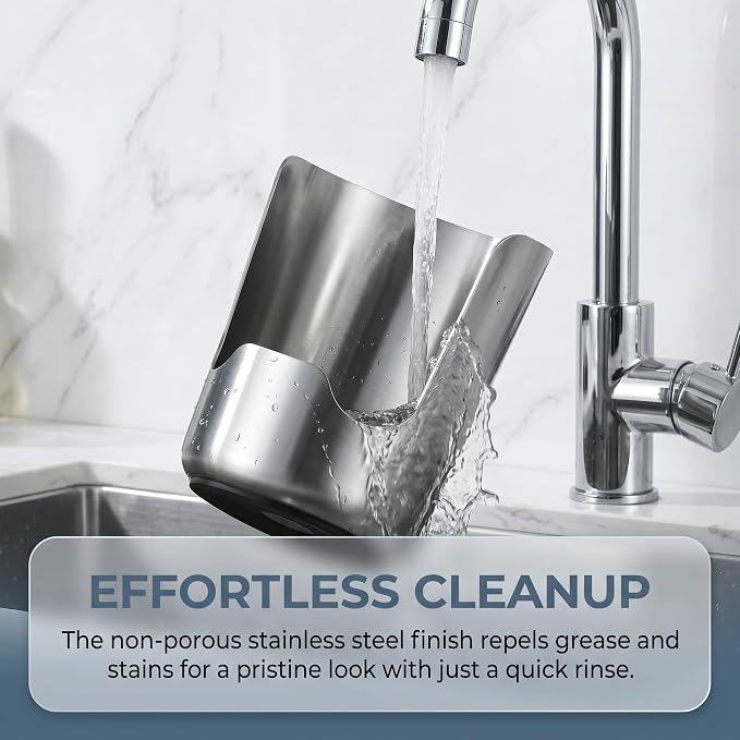 Multi-Functional Kitchen Utensil Holder for Holds Pot Lids & Spoon Countertop Organizer Tool, Space-Saving Vertical Heavy Duty Thickened 304 Stainless Steel Spoon Rest, Lid & Cutting Board Rack