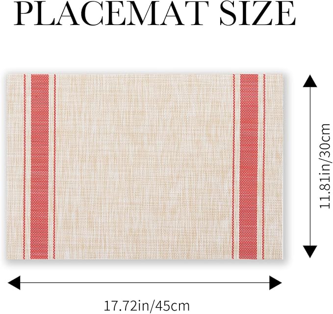 BACKTOEDEN Placemats Set of 8 Heat Resistant Washable Wipeable Placemat Woven Non-Slip Foldable Vinyl/Plastic Place Mats Indoor/Outdoor Mat Kitchen Dining Table Pad, Red Skyline
