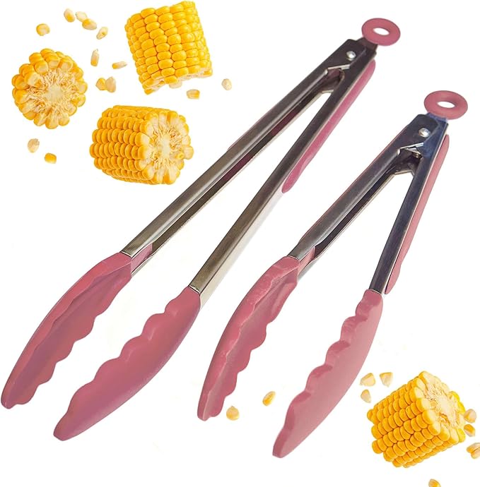 Starpack Get a Grip Silicone Kitchen Tongs (2-Pack, 9" + 12") - LFGB Non Toxic, 600°F Heat Resistant, BPA-Free - Heavy-Duty Stainless Steel, Locking - Dishwasher Safe for Nonstick Cookware Earthy Pink