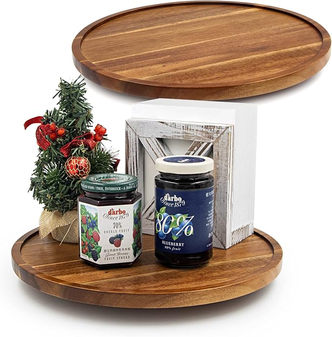ANBOXIT Lazy Susan Organizer for Table, 10 Inch Wooden Lazy Susan Turntable for Cabinet, Acacia Wood Turntable Kitchen Spice Rack (2 Pack)