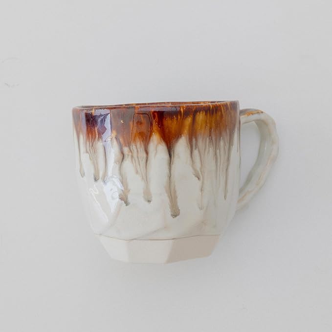 Asayu Japan Drip Blue & Brown Ceramic Cup Set – Handmade Japanese Mugs with Glazed Rim Effect (Set of 2)