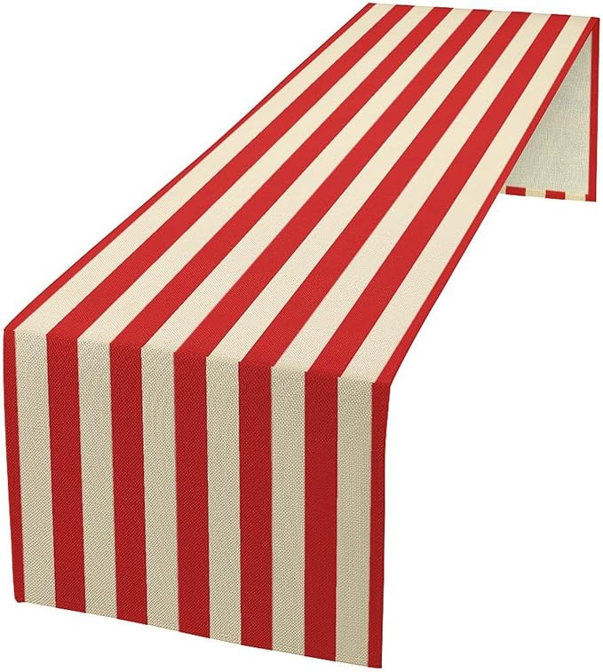 Striped Table Runner,Vintage Abstract Modern Red and White Striped Table Runner Decorated for Family Kitchen Table Party Decoration 13x120 Inch
