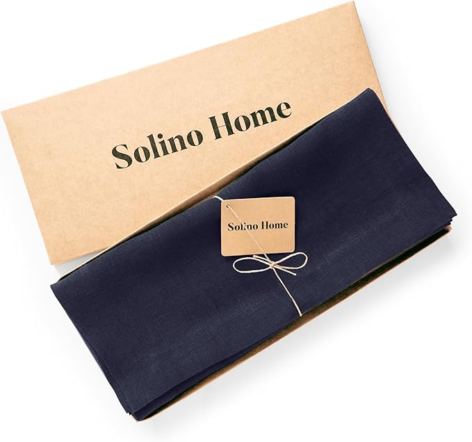Solino Home Linen Table Runner 96 Inches Long - 100% Pure Linen Indigo Navy Table Runner 14 x 96 Inch for 4th of July - Sonoma