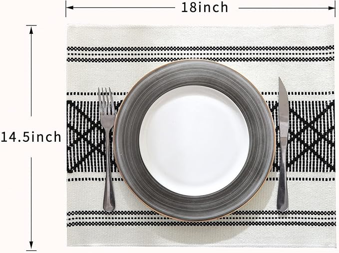 Elegant Thick placemats for Dining Table Decor Farmhouse Heat Resistant Table Place mats Set of 4 Quality Woven Cloth Placemats Washable Dinner mats (Black, 4)