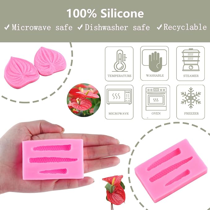 ZiXiang Anthurium Andraeanum Flower Silicone Cake Mold Andraeanum Veined Fondant Mold Gum Paste Anthurium Flower Mold For Cake Decorating Cupcake Topper Candy Chocolate Gum Paste Polymer Clay Set Of 2