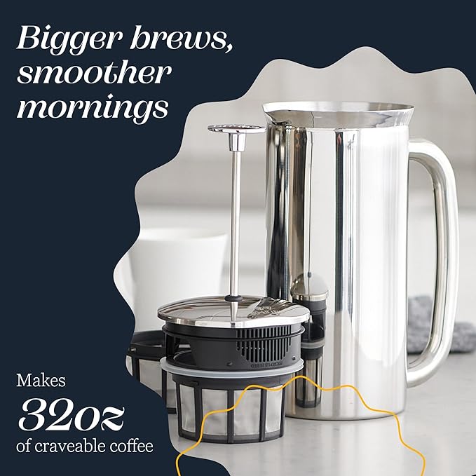 ESPRO Pro P7 French Press Stainless Steel 304 – Patented Double Micro-Filter for Grit-Free Coffee, Double Wall Insulated Coffee Maker, Plastic-Free & Heat Resistant - 18oz