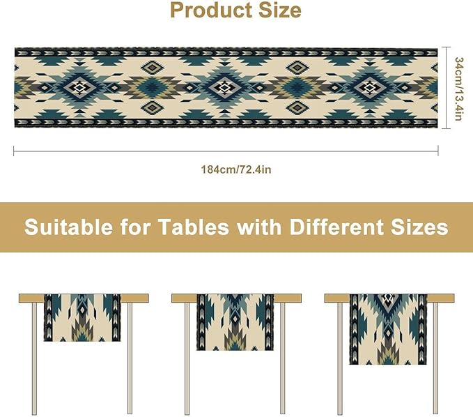 Aztec Southwest Table Runner,Boho Ethnic Tribes Design Table Runner for Kitchen Dining Table Home Party Decoration 13x120 Inch