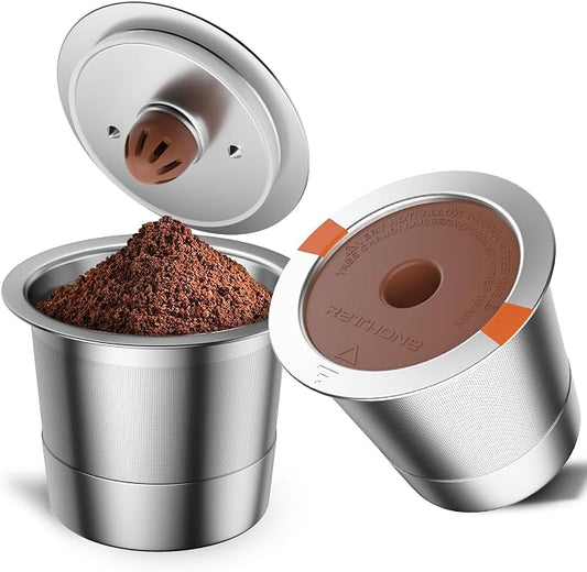 RETHONE K Cup Reusable Coffee Pods, Stainless Steel Reusable K Cups Compatible with Keurig 1.0 & 2.0 Coffee Machines Brewers Refillable K Cups (2 Pack)