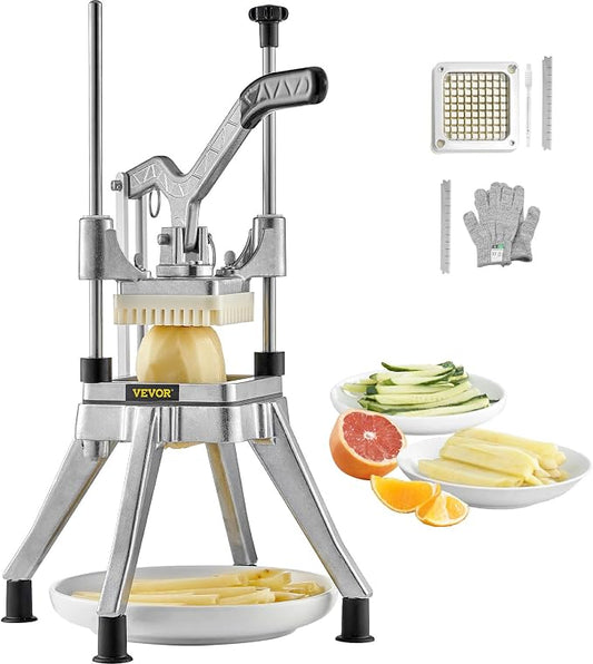 VEVOR Commercial Vegetable Fruit Chopper 3/8″ Blade Professional Food Dicer Kattex French Fry Cutter Onion Slicer Stainless Steel for Tomato Peppers Potato Mushroom Upgrade Style 3/8"