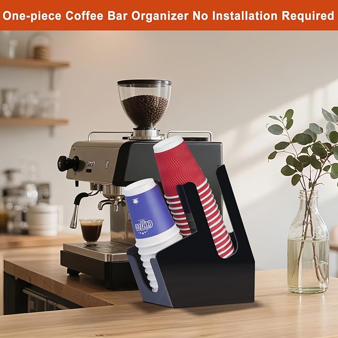 MYITYARD Coffee Station Organizer for Countertop, Acrylic Cup and Lid Dispenser Fit Disposable Paper and Plastic Cups, 2 Compartments Coffee Bar Accessories for Office Breakroom, Home, Kitchen