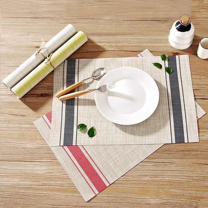 Table Mats Set of 4 Crossweave Woven Vinyl Placemats Heat Resistant Non-Slip Kitchen Placemats for Dining Table Washable Easy to Clean(Blue)