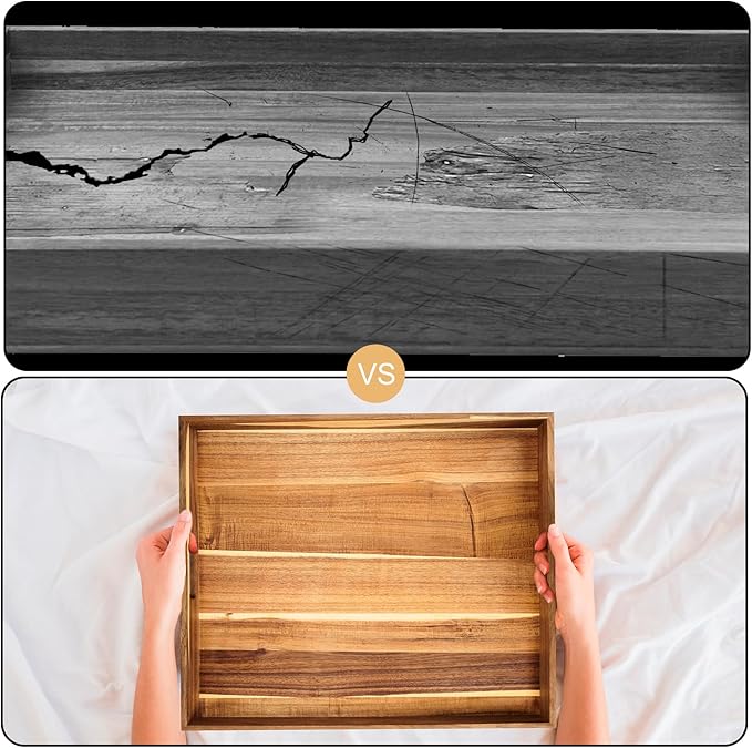 24'' Extra Large Square Wood Tray - Acacia Wood Ottoman Tray with Handles, Rustic Serving Tray for Living Room, Kitchen and Coffee Table, Wooden Trays for Ottoman,Ottoman Table Topper
