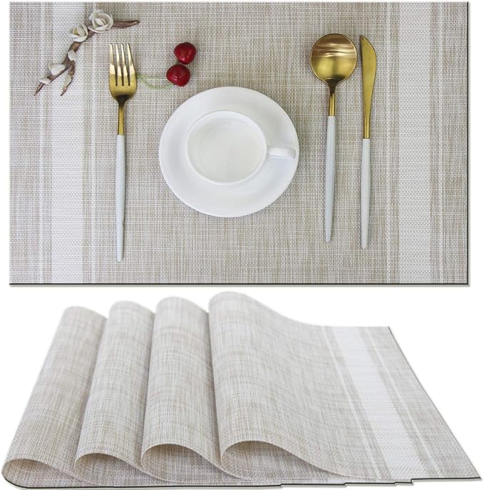 Placemats Kitchen Table Mats Set of 4 Washable Easy to Clean PVC Placemat (placemats Set of 4, White)