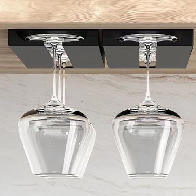 Wine Glass Holder Under Cabinet, 4 Pack, Black