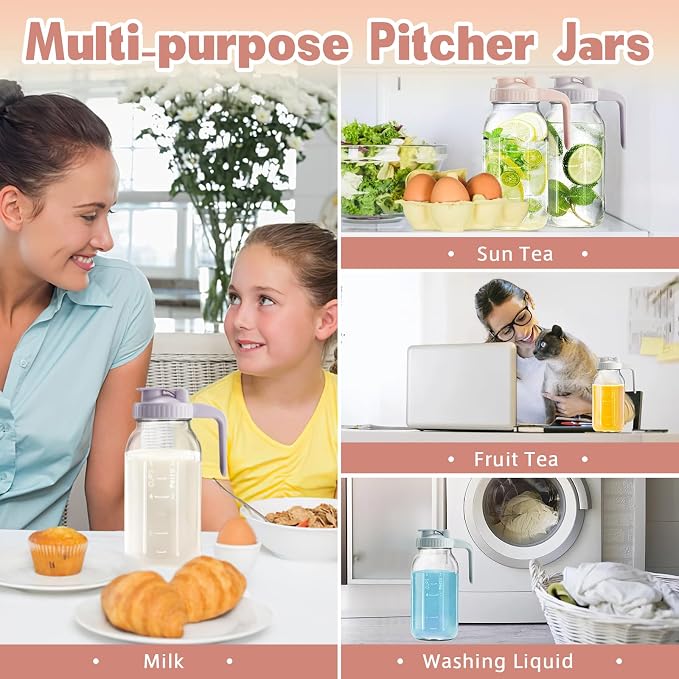 Mason Jar with Pour Spout Lid V-shaped, 2 Quart Iced Tea Pitcher Double Leak Proof, 64 oz Drink Pitcher for Breastmilk, Sun Tea, Juice, Coffee Creamer, Formula Pitche