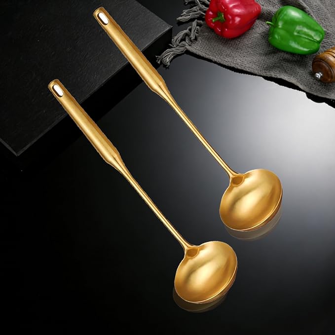 Gold Soup Ladle, 13.8 Inch 304 Stainless Steel Premium Punch Ladle & Kitchen Utensil for Serving, Stirring, Canning - Elegant Kitchen Utensil for Cooking, Sauces & Soup
