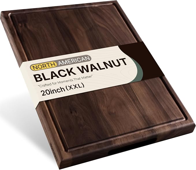 20 Inch Luxury American Black Walnut Wood Cutting Boards for Kitchen, Large Reversible Wooden Cutting Board, Handcraft Solid Hardwood Charcuterie Board Butcher Block Made in USA Kitchen Gift