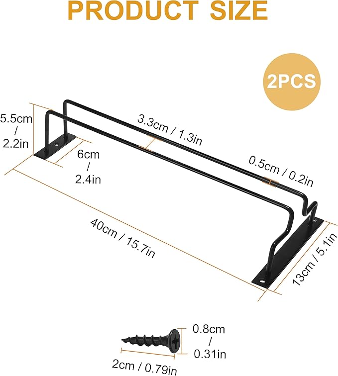 15.7 inch Wine Glass Rack under Cabinet 2Pcs under Shelf Wine Glass Holder Metal Stemware Holder Wine Glass Hangers for Mini Bar Kitchen Storage Black