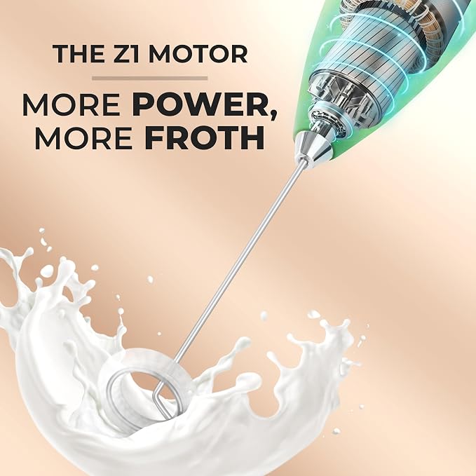 Zulay Powerful Milk Frother for Coffee with Upgraded Titanium Motor - Handheld Electric Whisk, Milk Foamer, Mini Mixer & Coffee Blender for Frappe, Latte, Matcha, No Stand - Metallic Blue