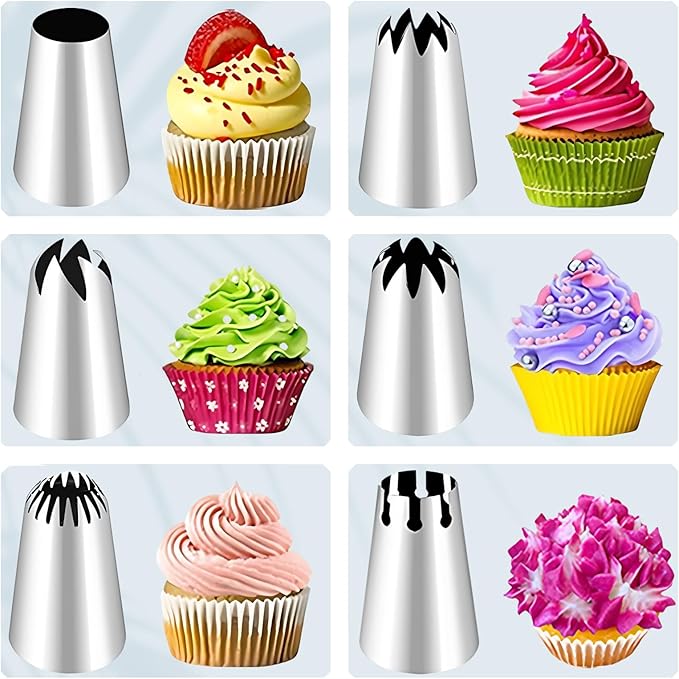 16 PCS Large Piping Tips Set, Stainless Steel frosting tips with Reusable cotton piping bag and auxiliary cup, Cake Decorating Tips Set for Cake Decorating, Cupcakes, Cookies, DlY pastries