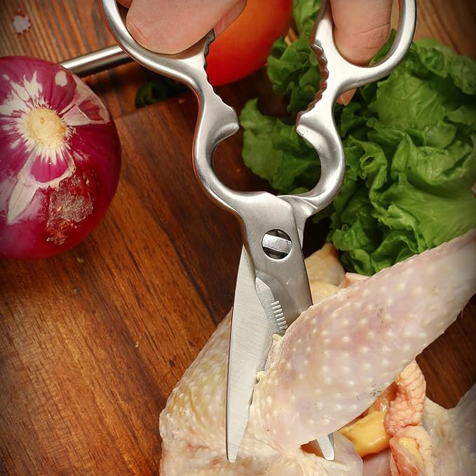 Stainless Steel Detachable Kitchen Shears Full-Steel Forged Metal Scissors for Food, Professional Chef Shears Bone Cutting Meat Pizza Scissors Kitchen Utensils Come Apart, Silver