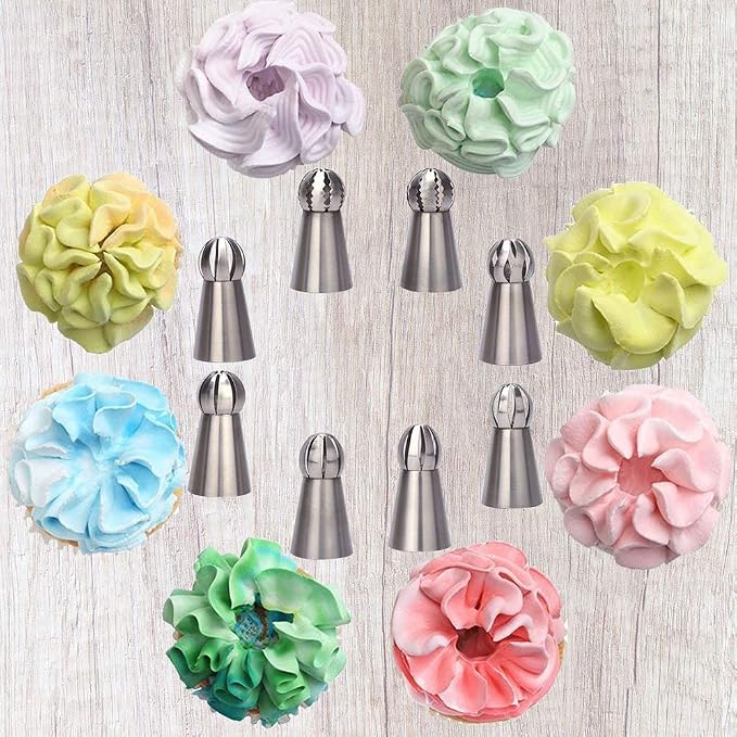 Hofumix Piping Tips Baking Kits Cake Decorating Tools for Cake Cupcake Decor with 8 Russian Tips, 10 Disposable Pastry Bags, 2 Couplers, 1 Reusable Silicone Pastry Bag,1 Cleaning Brush