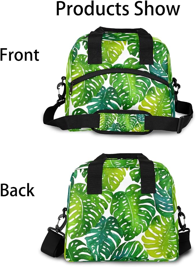 Green Palm Leaves Insulated Lunch Bag for Women Men Reusable Lunch Box Cooler Bag Large Leakproof Lunch Tote with Adjustable Shoulder Strap for Adult Work Picnic Camping Beach Office