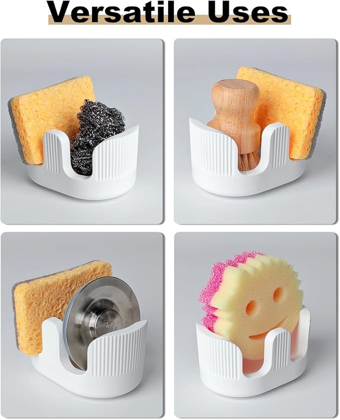 Diatomite Sponge Holder with 2 Slot Design – Quick Drying, Absorbent & Space-Saving Organizer for Kitchen Sponges, Scrubbers & Brushes – Keeps Sponges Dry and Countertop Clean, Bright White