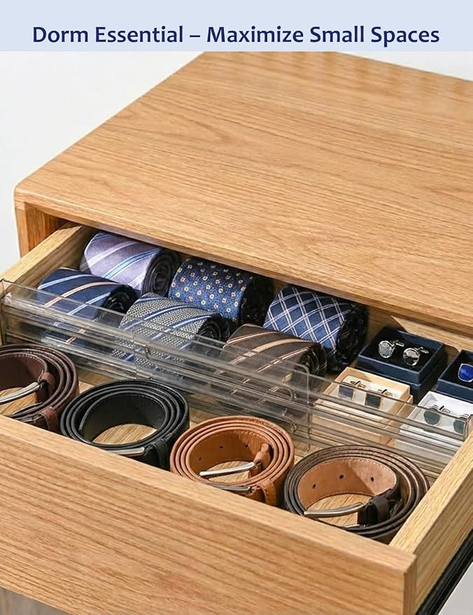 Adjustable Drawer Dividers 5 Pack, 3.15" High Smoke Plastic,11"-20" Expanding Shallow Dresser Organizer with Non-Slip Pads for Kitchen, Bathroom, Nursery, Desk