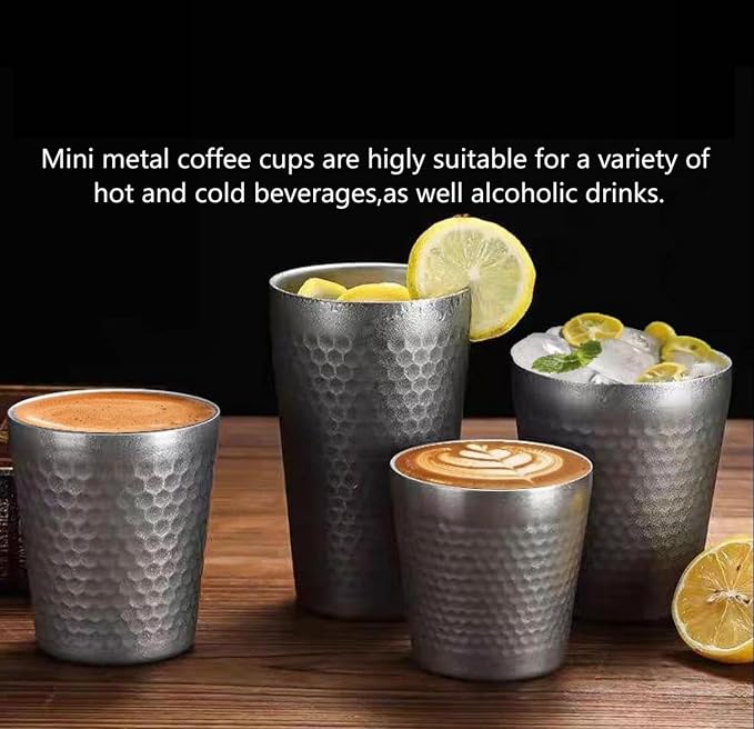 Stainless Steel Espresso Cup-1pcs Set Double Wall Insulated Metal Demitasse Cups 6 oz (175ml) Drinking Coffee Drinking Beverages Diamond Pattern Anti-Slip&Scalding