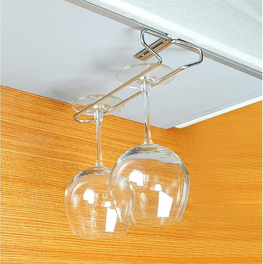 Under Cabinet Wine Glass Holder, ingle Row Stainless Steel Stemware Rack, Hanging Stemware Holder for Kitchen Bar, Glass Storage Hanger