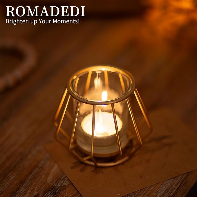 Geometric Tea Light Candle Holders - Wedding Centerpiece for Tables Morden Metal Votive Tealight Candles Stand with Glasses Coffee Home Room Decor Wedding Party Birthday Decoration, Gold 6 pcs