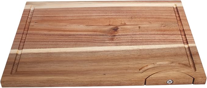 Acacia Wood Cutting Board for Kitchen with Bracket, 15"L x 10.23"W Premium Wooden Chopping Board with Deep Juice Groove for Meat, Cheese, Vegetables, Heavy Duty