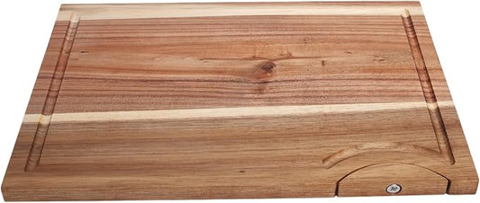 Acacia Wood Cutting Board for Kitchen with Bracket, 15"L x 10.23"W Premium Wooden Chopping Board with Deep Juice Groove for Meat, Cheese, Vegetables, Heavy Duty