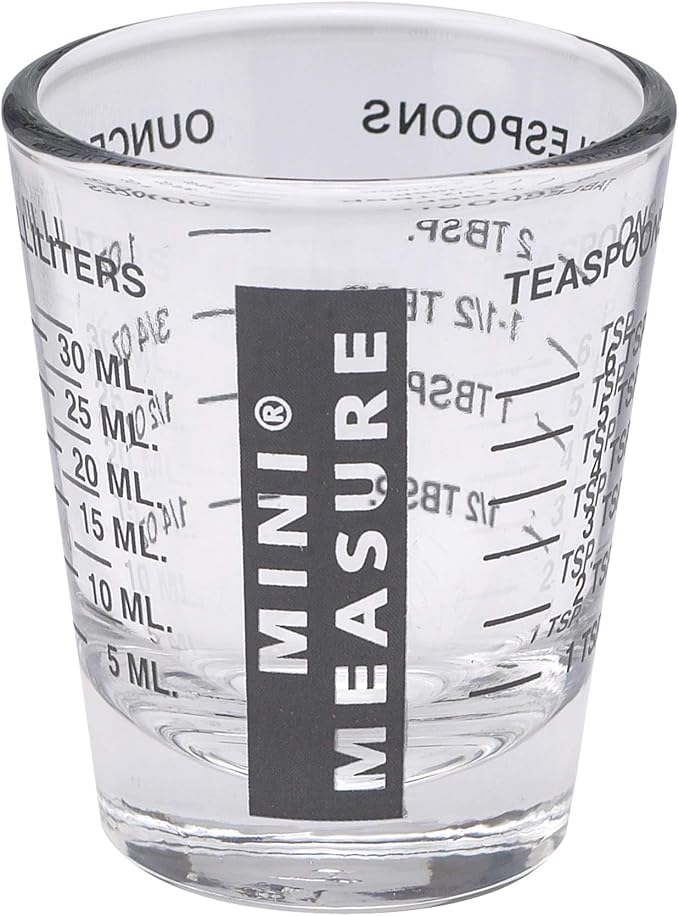 Kolder Mini Measure Heavy Glass, 20-Incremental Measurements Multi-Purpose Liquid and Dry Measuring Shot Glass, Black