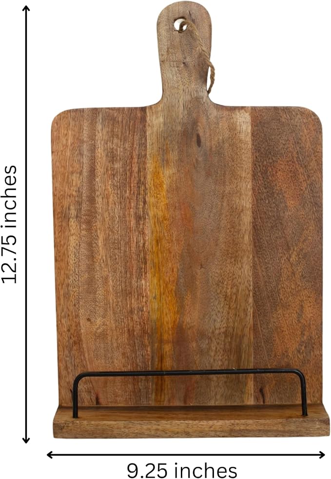 Decorative Wooden Cookbook Display Stand Recipe Book Holder For Kitchen Countertop & iPad Tablet - Handmade Country Rustic Farmhouse Style Decor For Hands Free Reading, Foldable, Brown, Gift For Chefs